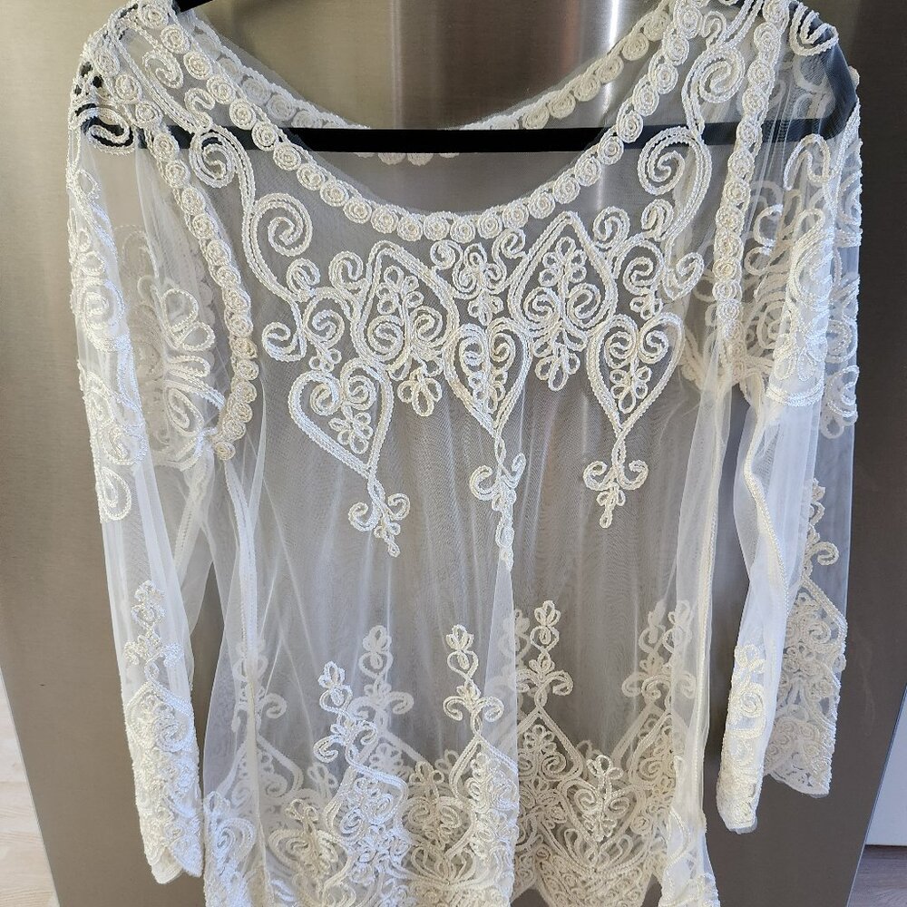 Floral embroidery lace crochet long sleeve top